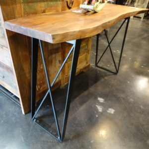 console metal base console table with live edge top