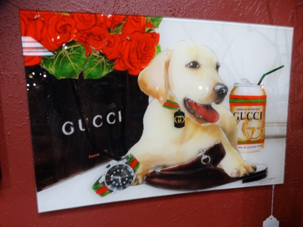 wall art glass gucci dog wall art