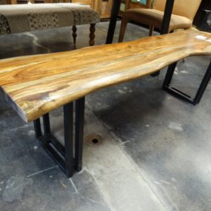 bench harvest live edge top with metal base