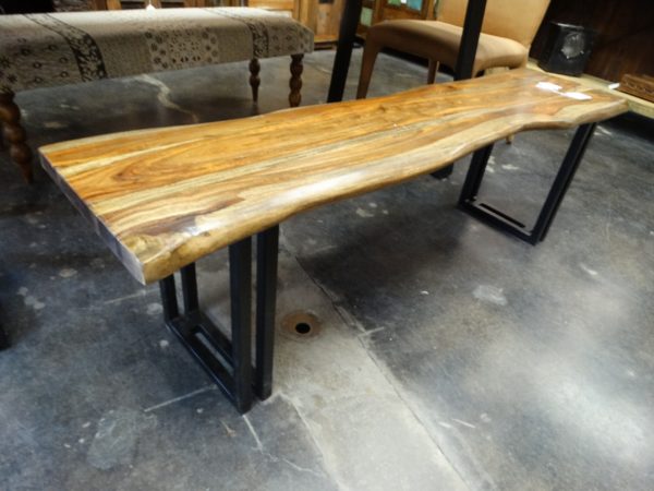 bench harvest live edge top with metal base