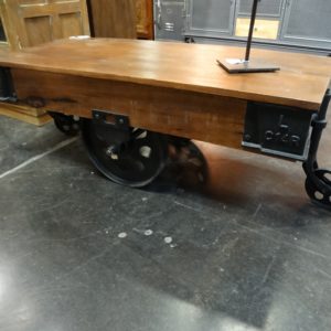 coffee table factory cart wood with industrial wheels