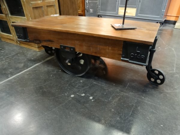 coffee table factory cart wood with industrial wheels
