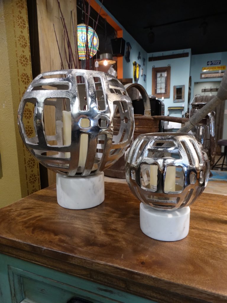 Candleholders Silver Ball Candle Holders Set of 2