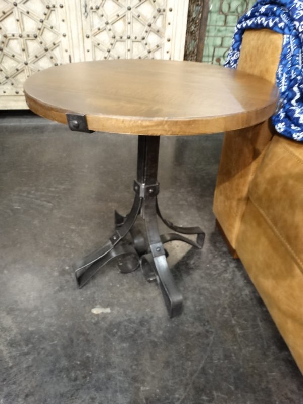 End Table Round Wood Top End Table with Metal Base