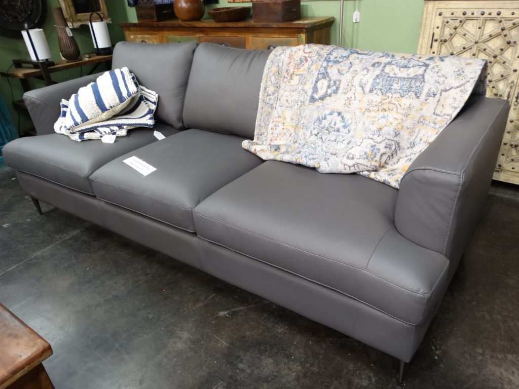 gray leather 3 seater couch sofa