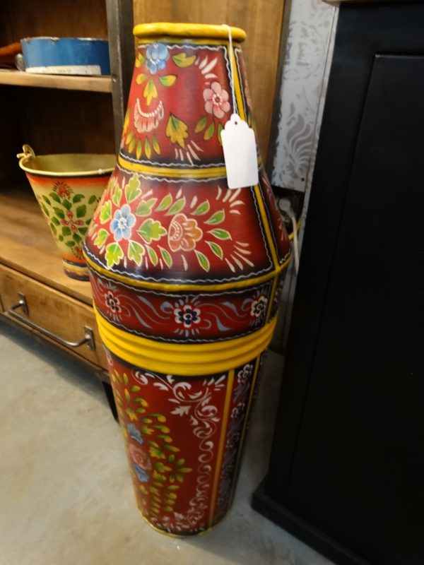 tall painted metal vase