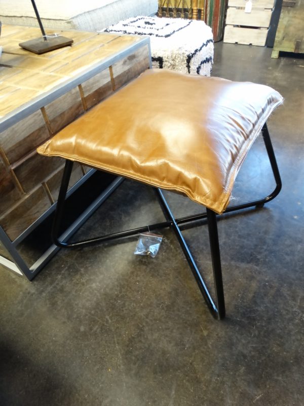 square brown leather stool side chair