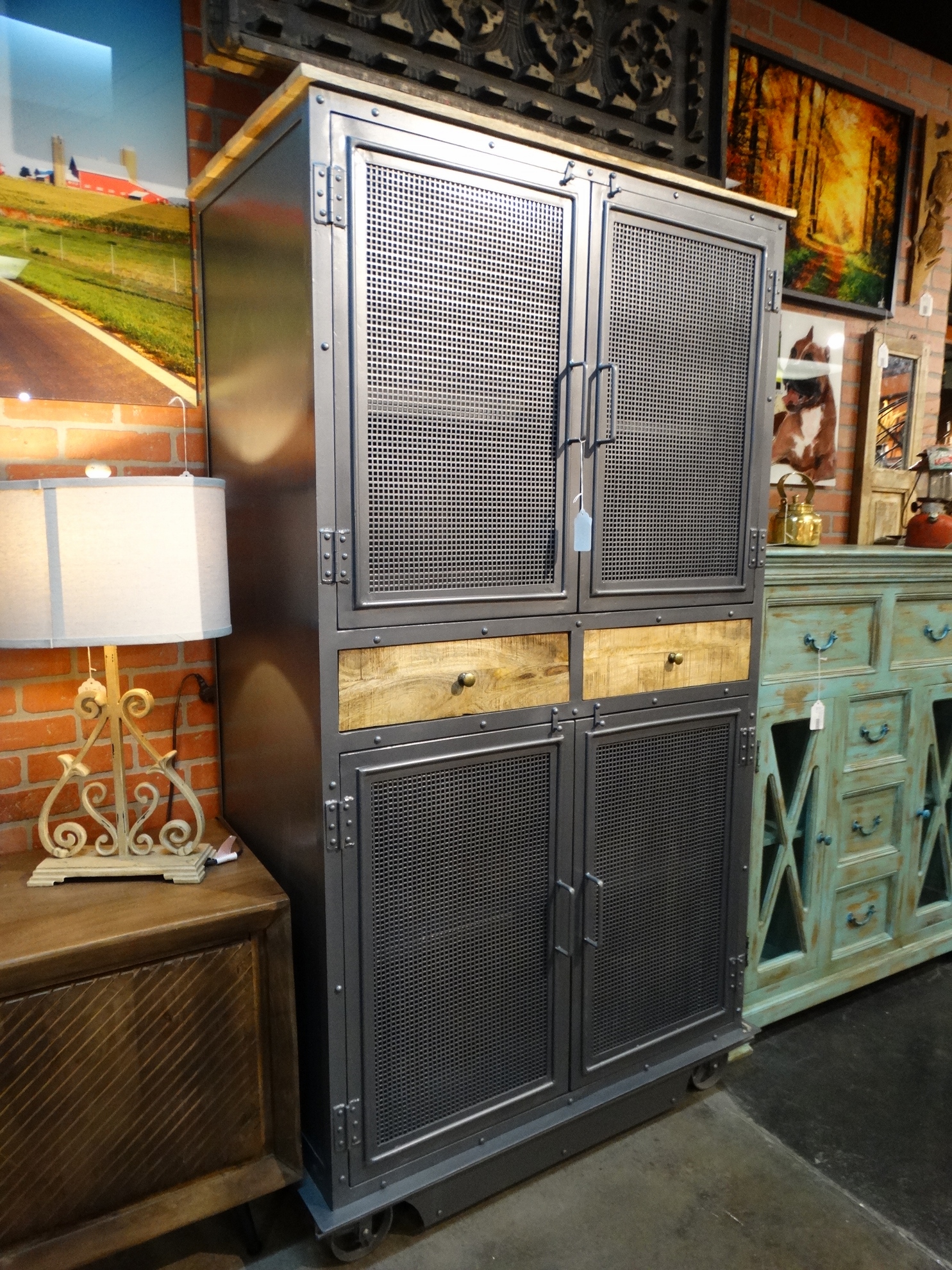 Large Silver Metal Mesh Cabinet with Drawers - Rare Finds Warehouse