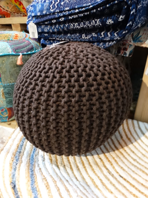 Ottoman Woven Jute Ottoman Ball Cushion Brown