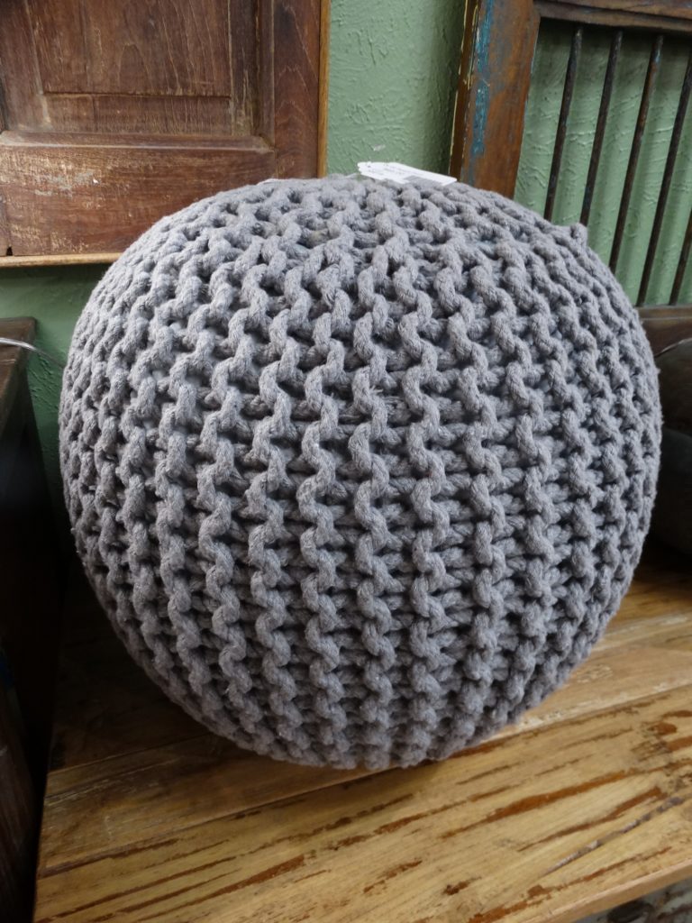 Ottoman Woven Jute Ottoman Ball Cushion Gray