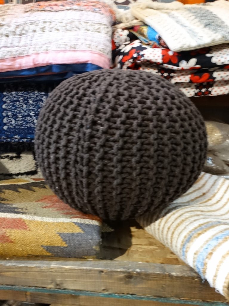 Ottoman Woven Jute Ottoman Ball Cushion Dk Gray