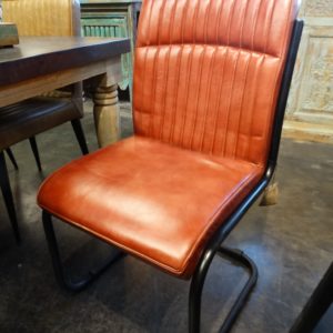 Chair Leather Ribbed Chair with Metal Frame