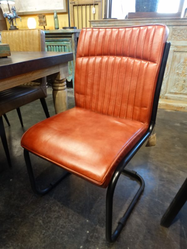 Chair Leather Ribbed Chair with Metal Frame