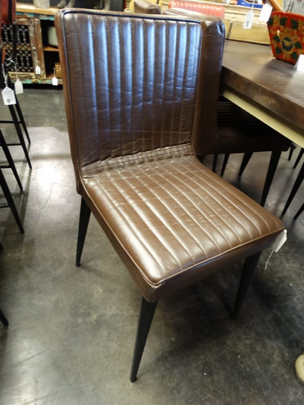 Chair Leather Ribbed Chair with Metal Frame Brown