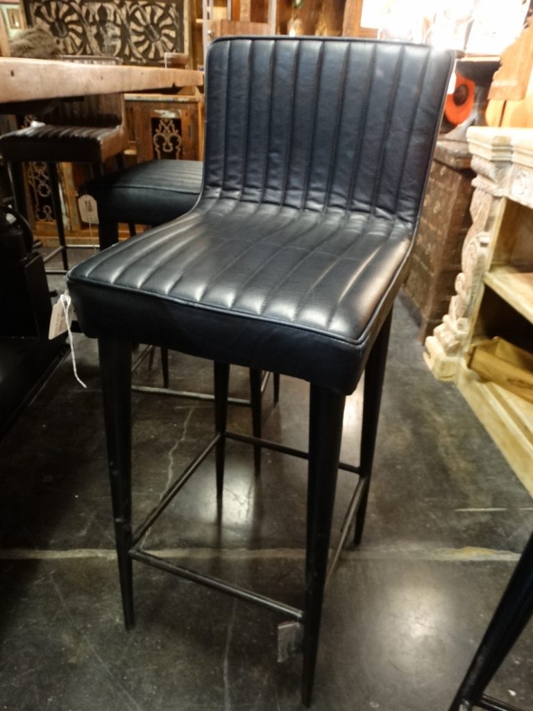 Barstool Black Ribbed Barstool with Metal Frame