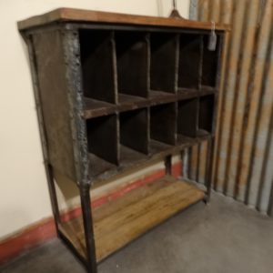 Shelf Vintage Metal Cubby Shelf with Wood Top and Bottom