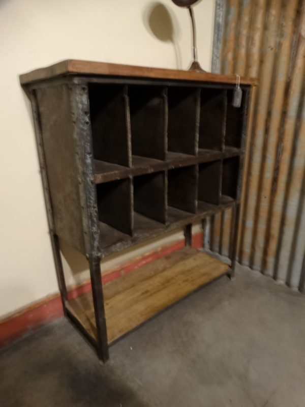 Shelf Vintage Metal Cubby Shelf with Wood Top and Bottom