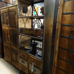 Shelf Open Metal Shelf with Wooden Drawers