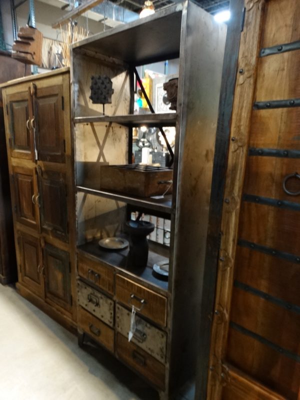 Shelf Open Metal Shelf with Wooden Drawers