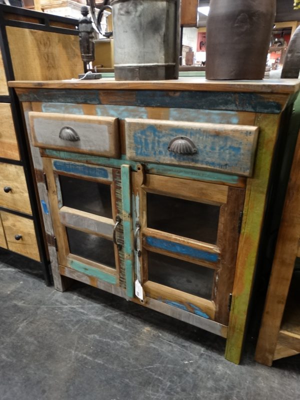 Cabinet Rustic Reclaimed Wood Cabinet with Glass Doors and Drawers