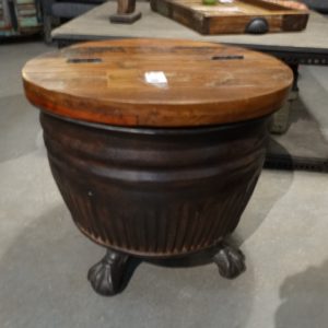 End Table Barrel End Table with Hinged Wood Top