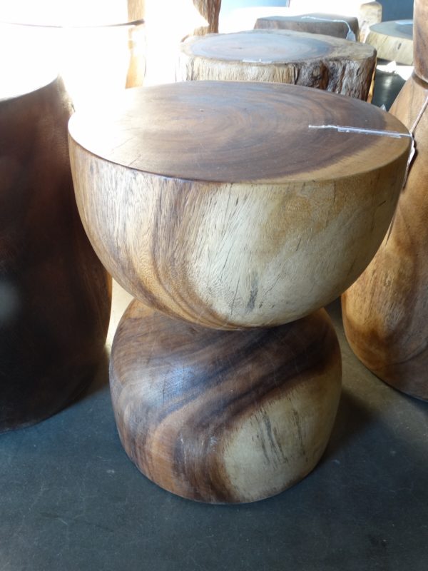 End Table Hourglass Shape Wood Stump Stool End Table