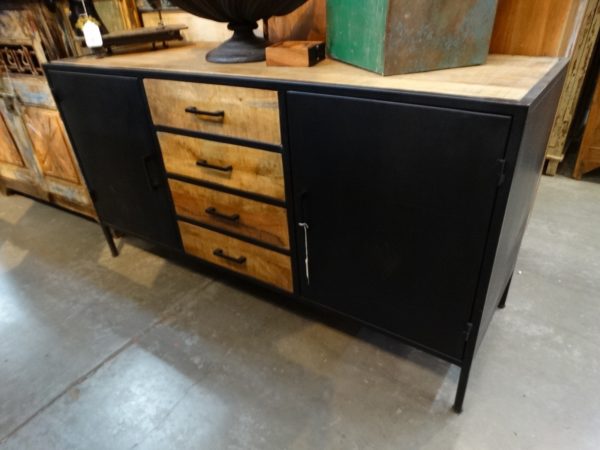 Sideboard Black Metal Sideboard Cabinet with Wood Drawers