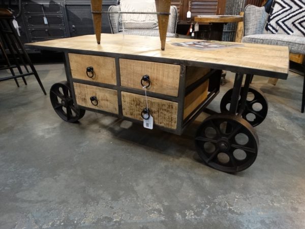 Coffee Table Industrial Coffee Table with Drawers and Wheels