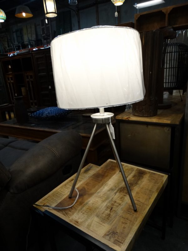 Lamp Silver Metal Tripod Base Table Lamp