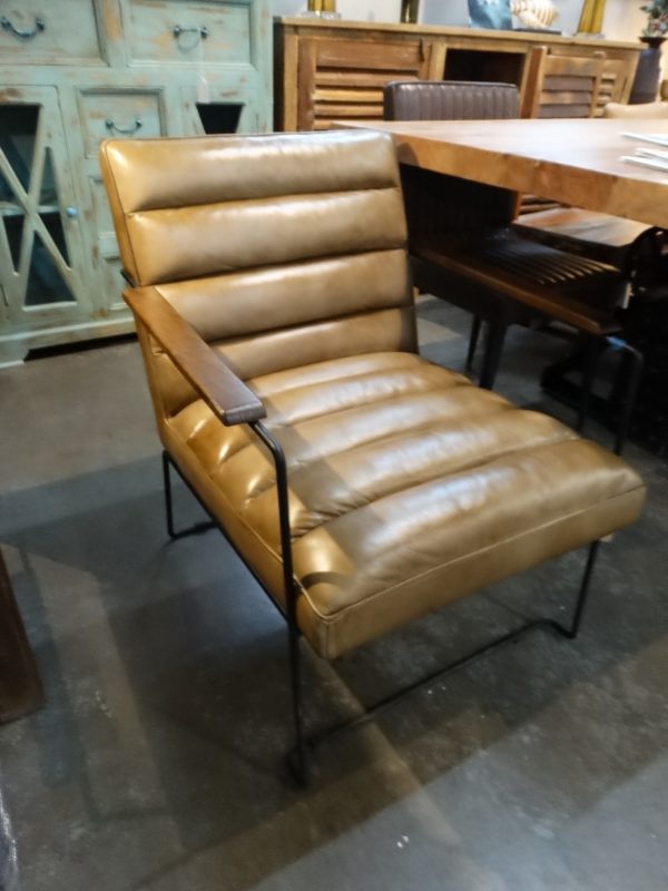 Arm Chair Leather Arm Chair with Wood Arms Tan