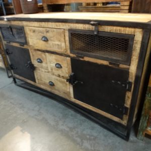 Sideboard Industrial Metal Mesh and Wood Sideboard Cabinet