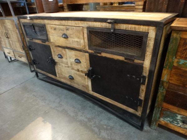 Sideboard Industrial Metal Mesh and Wood Sideboard Cabinet