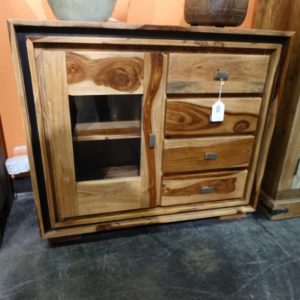 Cabinet Sheesham Cabinet with Drawers and Glass Door