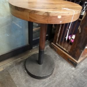 End Table Round Wooden Pedestal End Table with Black Base