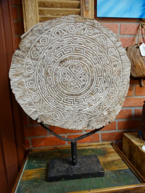 Decor Carved Wheel Disk on Stand