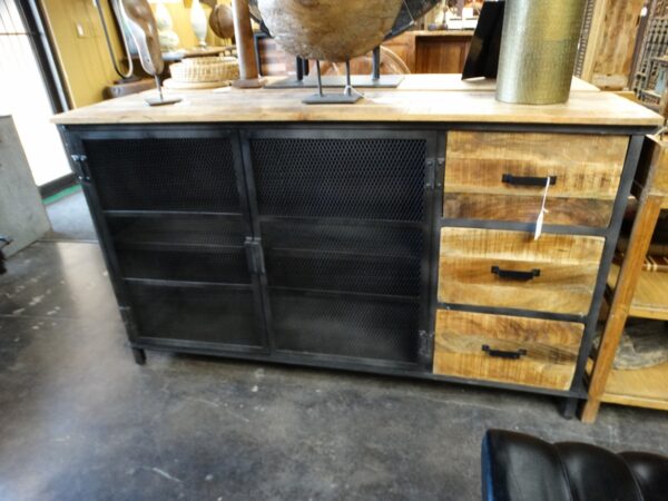 Sideboard Black Mesh Doors Sideboard Cabinet with Wooden Drawers