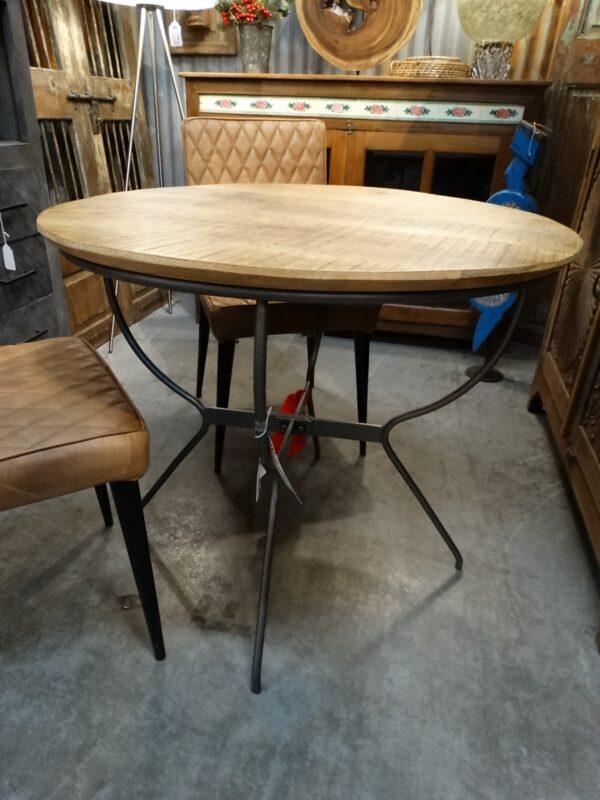 Table Round Wood Top Dining Table with Metal Base