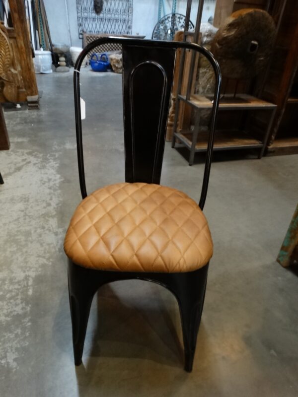Chair Metal Tolix Chair with Leather Seat Camel