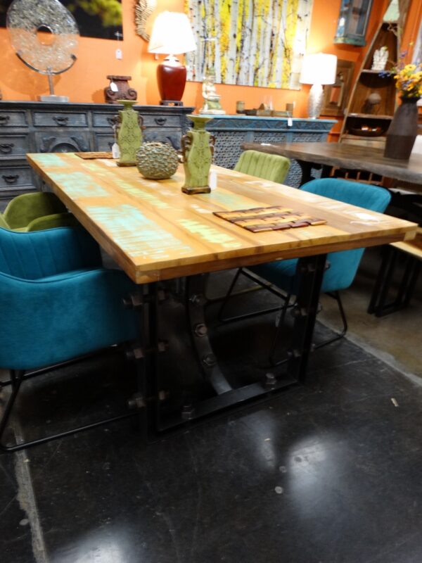 Table Dining Table with Rustic Top and Industrial Base