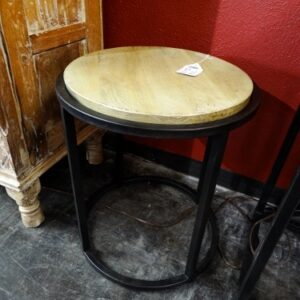 End Table Round Metal End Table With Wooden Top