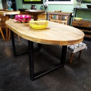 Table Oval Dining Table with Metal Base and Wood Top