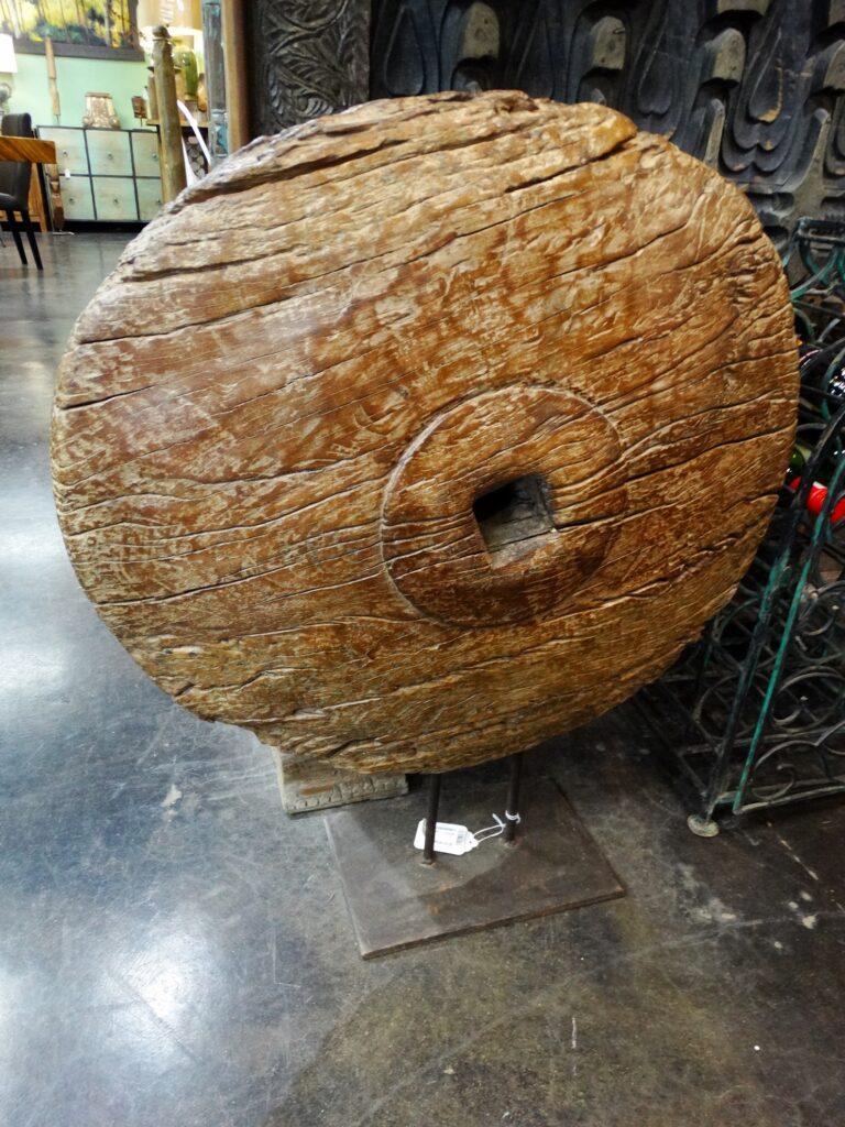 Wheel Vintage Wooden Wheel on Stand