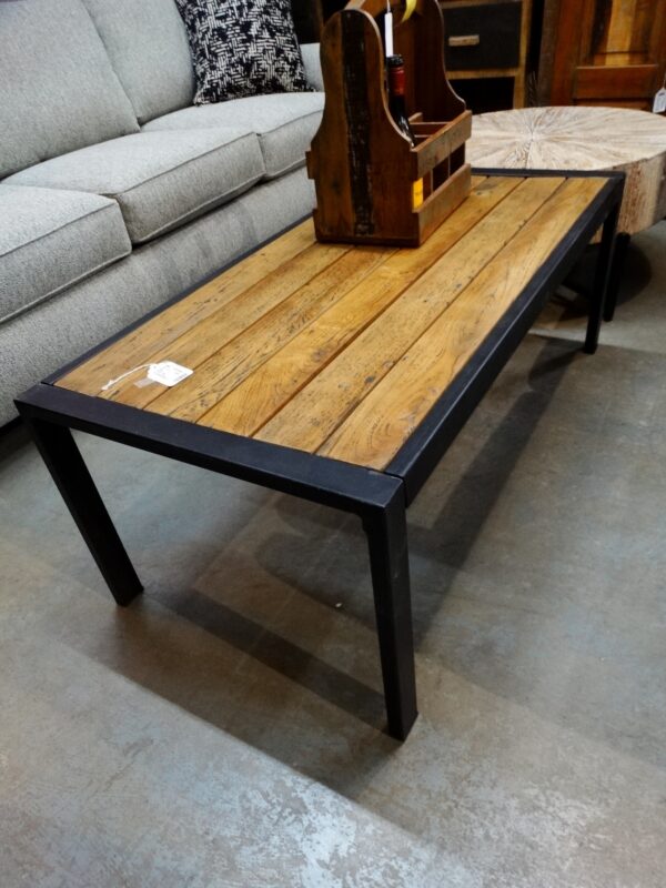 Coffee Slatted Top Coffee Table with Black Frame