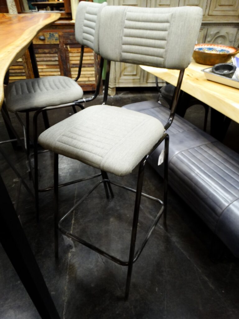 Barstool Gray Ribbed Canvas Barstool