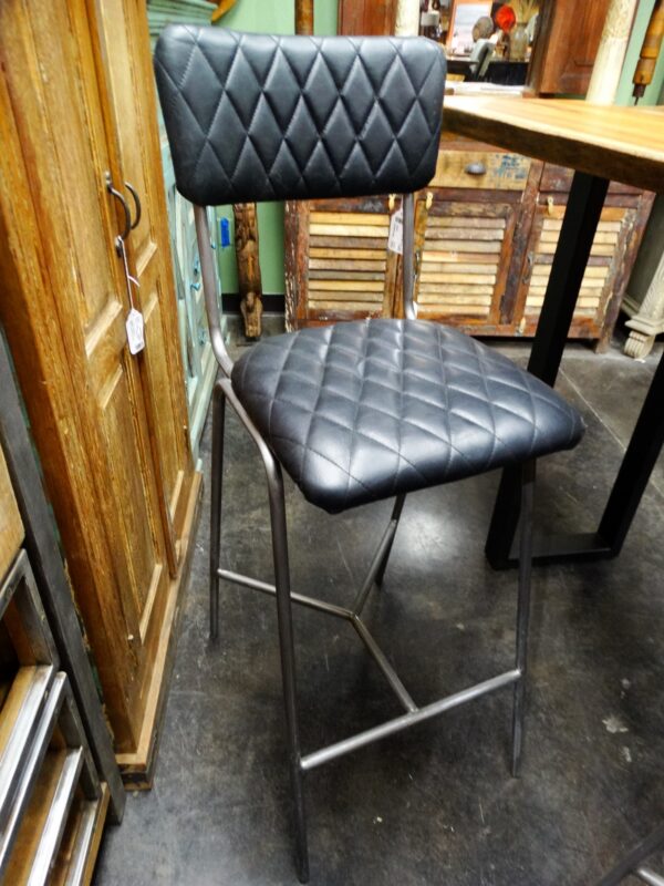 Barstool Black Leather Ribbed Barstool