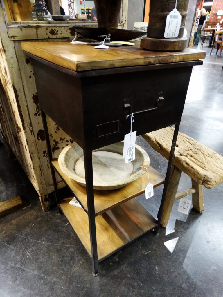 End Table Metal Drawers Wood Shelves Side Table