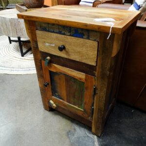 End Table Colorful Reclaimed Wood Nightstand with Drawer Cabinet