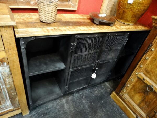 Cabinet Industrial Mesh Doors Sideboard with Shelves