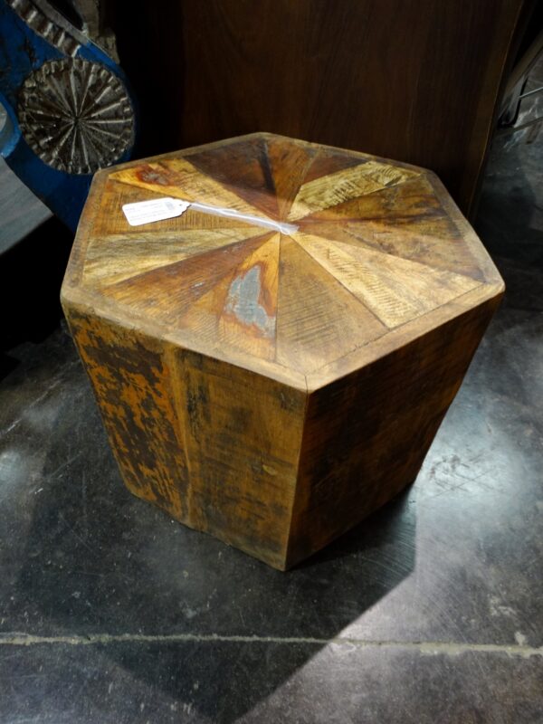 Table Hexagonal Shaped Reclaimed Wooden End Table