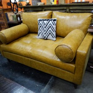 Loveseat Golden Leather Loveseat with Round Arm Cushions